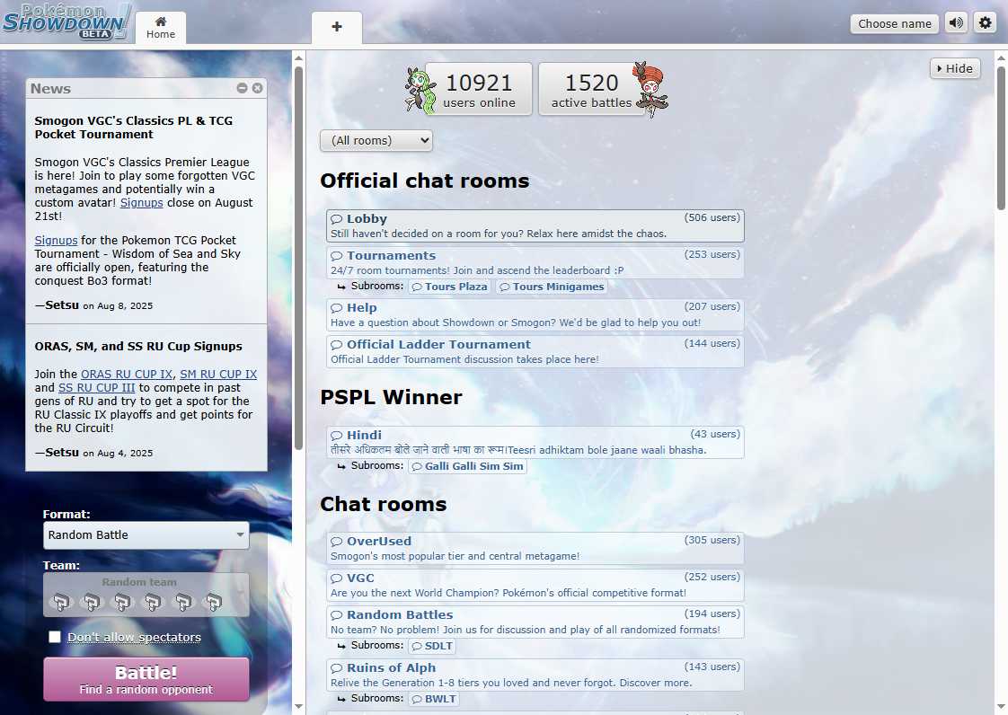 Pokemon Showdown 网站截图