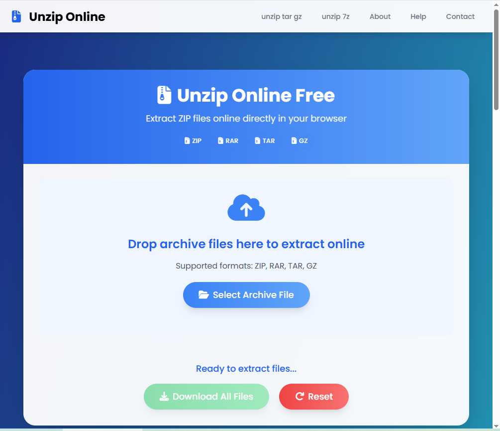 Unzip Online 网站截图