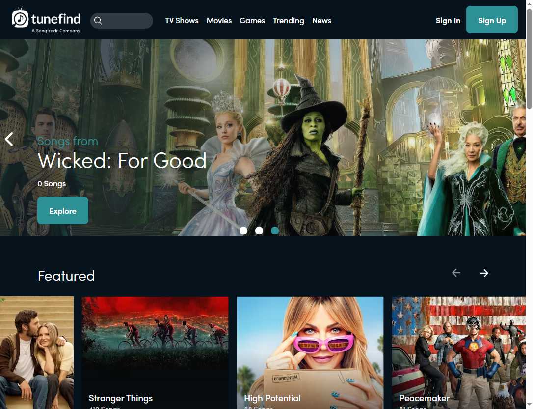Tunefind 网站截图