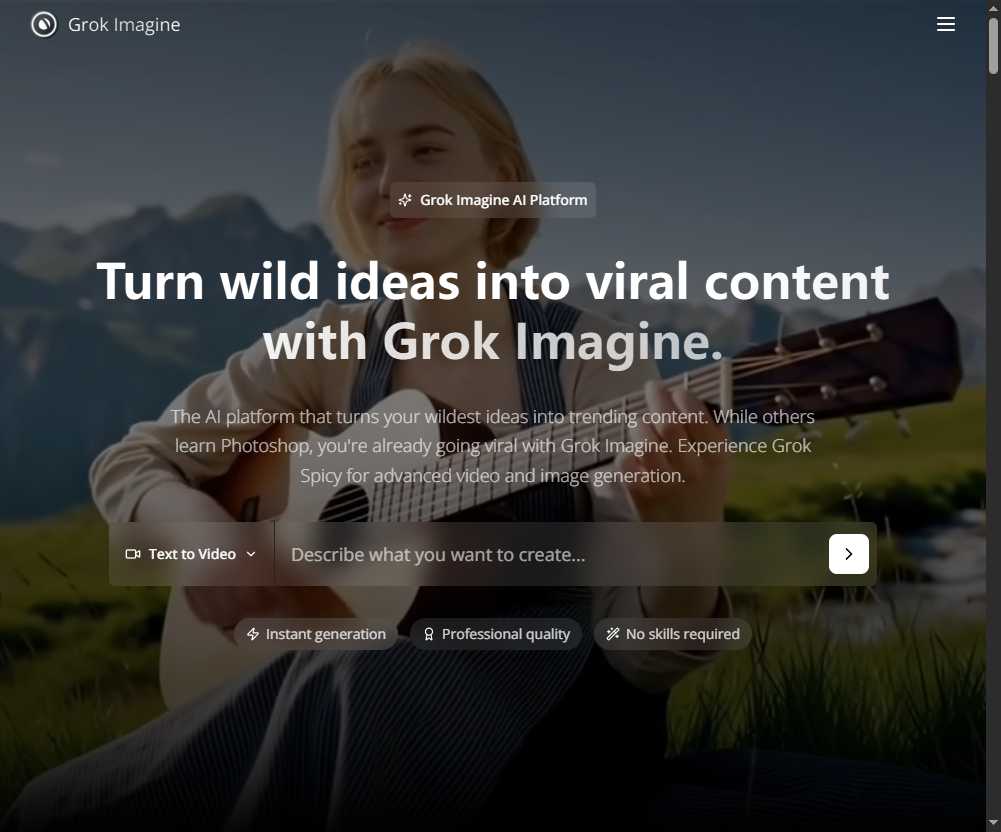 Grok Imagine 网站截图